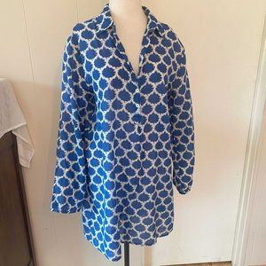 Blue & White Patterned Blouse - Vintage Ibizq - Sz M
